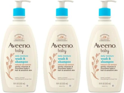 Picture of Aveeno Baby Gentle Body Wash & Shampoo, 3 Pack, 3 x 18 fl. oz | Natural Oat Extract, Tear-Free, No Added Parabens & Phthalates, Sensitive Skin, Body and Hair, Lightly Scented ECOLOGO