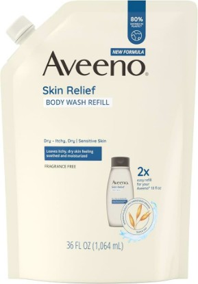 Picture of Aveeno Skin Relief Body Wash Refill, Fragrance-Free, 36 fl. oz | Triple Oat Formula, Gentle Daily Cleanser for Sensitive Skin, Leaves Itchy, Dry Skin Feeling Soothed & Moisturized