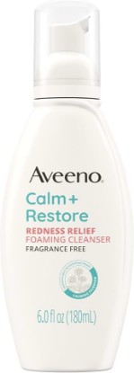 Picture of Aveeno Calm + Restore Redness Relief Cleanser, Fragrance Free, 6 fl. oz | Foaming Daily Facial Cleanser With Calming Feverfew, Helps Reduce the Appearance of Redness, Hypoallergenic