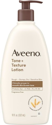 Picture of Aveeno Tone + Texture Renewing Body Lotion, Fragrance-Free, 18 fl. oz | Prebiotic Oat, Hydrates & Smooths Dry, Rough, Bumpy Skin Even Keratosis Pilaris