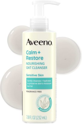 Picture of Aveeno Calm + Restore Nourishing Oat Face Cleanser, Daily Hydrating Facial Cleanser for Sensitive Skin with Nourishing Oat & Feverfew, Hypoallergenic, Non-Comedogenic, Fragrance-Free, 7.8 Fl Oz | Daily Hydrating Facial Cleanser, Sensitive Skin, Nourishing Oat & Feverfew, Hypoallergenic, Non-Comedogenic, Fragrance-Free