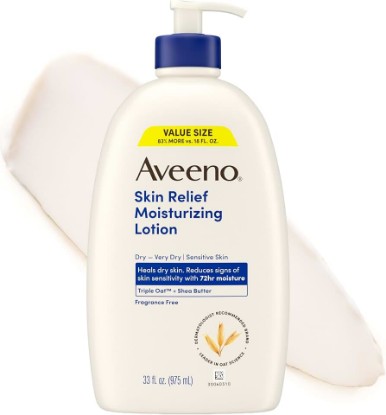 Picture of Aveeno Skin Relief Moisturizing Body Lotion Heals Very Dry, Sensitive Skin, Fast-Absorbing Lotion with Soothing Triple Oat & Shea Butter Formula, Fragrance Free Lotion, Non-Comedogenic, 33 Fl Oz GreenCircle Sustainable Energy Practices