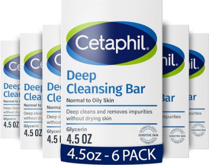 Picture of Cetaphil Deep Cleansing Face & Body Bar Soap, Sensitive Skin Care, 6ct | Soap-Free, Fragrance-Free, Hypoallergenic, Dry To Normal Skin, Removes Makeup, Dirt And Oil, Paraben-Free, Bulk Value Pack