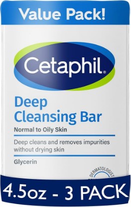 Picture of Cetaphil Deep Cleansing Face & Body Bar Soap, Sensitive Skin Care, 3ct | Soap-Free, Fragrance-Free, Paraben-Free, Hypoallergenic, Face And Body Bar, Removes Makeup, Dirt And Oil, Dry To Normal Skin