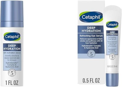 Picture of Cetaphil Deep Hydration Fragrance Free 48 Hour Activation Serum, 1 fl oz & Deep Hydration Refreshing Eye Serum, 0.5 fl oz, 48Hr Hydrating Under Eye Cream
