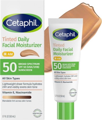 Picture of Cetaphil Tinted Facial Moisturizer SPF 50, All Skin Types, 1.7 oz | Lightweight Tinted Sunscreen, Broad Spectrum SPF 50, Vitamin E & Niacinamide, Hydrates all Skin Types, BB Cream Alternative