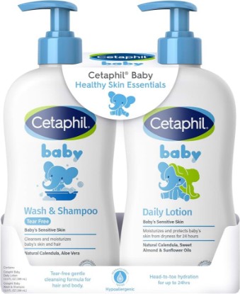 Picture of Cetaphil Baby Wash & Shampoo + Lotion, Sensitive Skin, 13.5oz, 2ct | Hypoallergenic, Tear-Free, Gentle For Newborns, 24-Hour Hydration, Dermatologist-Tested, Baby Skincare Essentials Bundle