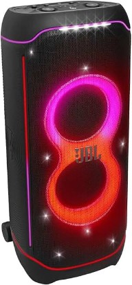 Picture of JBL Partybox Ultimate - Multi Purpose Party Speaker, with Wi-fi & Bluetooth Connectivity, Wireless, Lightshow, IPx4 Slashproof, Dual Mic & Guitar Inputs, Handle & Sturdy Wheels, Black | All the superior Original JBL Pro Sound you can handle, A multi-dimensional, dynamic lightshow, Handle and sturdy wheels