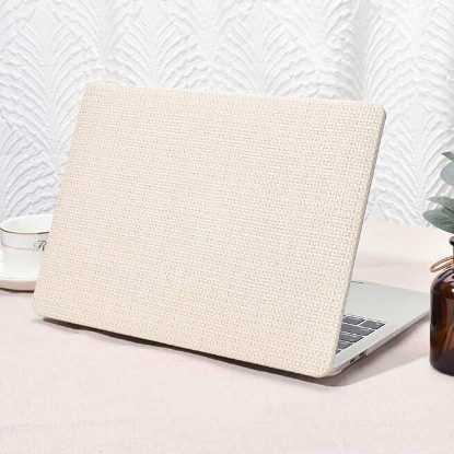 Picture of Seorsok Compatible with New MacBook Air 13.6 inch Case M5 M4 M3 M2 2026 2025-2022 Release A3449 A3240 A2681 A3113,Elegant Leather Plastic Hard Case with Keyboard Cover,Beige Woven No Logo Cutout