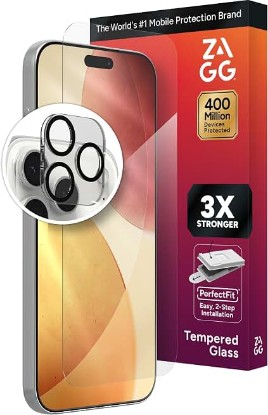 Picture of ZAGG Glass+ Screen & Camera Lens Protection for iPhone 17 Pro Max - Impact & Shatter Protection, Full Coverage Scratch & Smudge-Resistant Tempered Glass, Anti-Reflective Camera Lens Protector