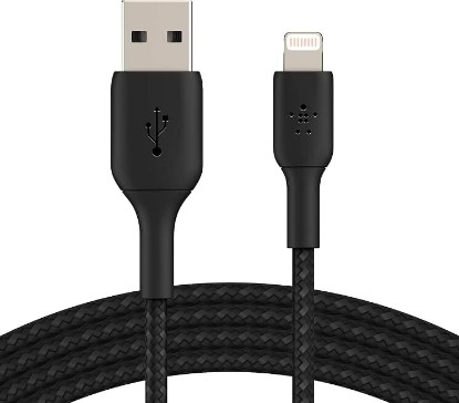 Picture of Belkin BoostCharge Braided Lightning Cable - 6.6ft/2M - MFi Certified Apple iPhone Charger USB to Lightning Cable 6ft - iPhone Cable - iPhone Charger Cable - Apple Charger - USB Phone Charger - Black