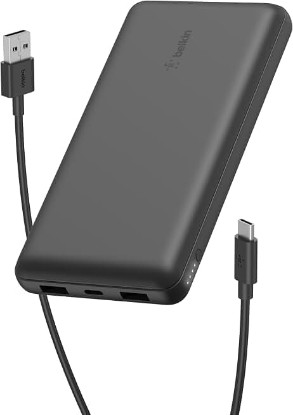 Picture of Belkin 20000mAh 15W 3 Port Power Bank, USB A to USB C Cable Included | Fast Charging, iPhone 17, Samsung Galaxy, Pixel, Airpods, iPad, Nintendo Switch 2, Battery Pack, USB C Port, USB A Port ClimatePartner certified