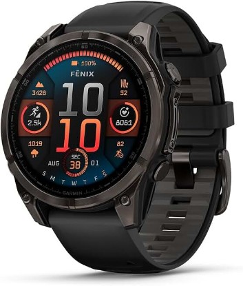 Picture of Garmin fēnix® 8, Sapphire, 47mm, DLC Titanium, Black/Pebble Gray | Premium Multisport Smartwatch, AMOLED Display, GPS, Built-In Flashlight, Dive-Rated, Built-In Speakers & Mic