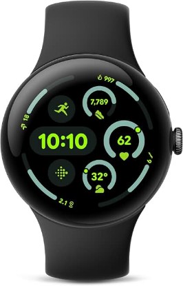 Picture of Google Pixel Watch 3 (45mm) Android Smartwatch - Matte Black Aluminum Case - Obsidian Band - LTE (Renewed)