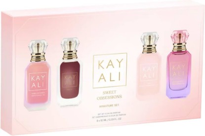 Picture of KAYALI Sweet Obsessions Miniature Perfume Gift Set – 4 x 10 mL Eau de Parfum – Vanilla Candy Rock Sugar | 42, Vanilla | 28, Yum Boujee Marshmallow | 81, and Fleur Majesty Rose Royale | 31