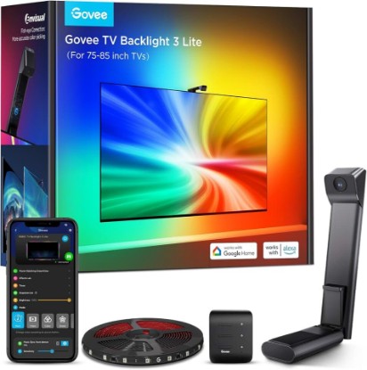 Picture of Govee TV Backlight 3 Lite, 16.4ft LED Strip Lights Sync with 75-85 Inch TVs | Upgraded Camera with Fish-Eye Correction Function, RGBICW Screen Sync Lighting, 4 Colors in 1 Lamp Bead, Voice & APP Control