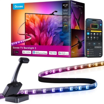 Picture of Govee TV Backlight 3 with Dual 4MP Lens, TV Lights Sync to 55-65 Inch TVs | RGBWIC LED Strip Lights for Movie Night, Smart AI Color Filter, App & Voice Control, Compatible with Matter, 60LEDs/m, 11.8ft