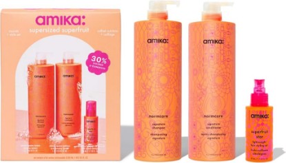 Picture of amika supersized superfruit nourish + style set | for fine-to-thick hair types 1-3c seeking softer and more conditioned hair, liter set for soft hair