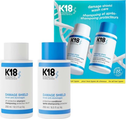 Picture of K18 Damage Shield Wash Care Set | Full-Size Color-Safe Protective Shampoo + Conditioner Reduces Frizz And Tangles, Maintains Hair Health, Protects From Damage