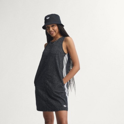Black AOP DUNGAREE DRESS