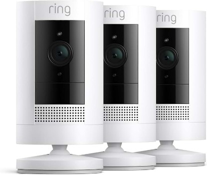 Picture of Ring Outdoor Cam (Stick Up Cam), Weather-resistant home or business HD security camera, Live View, Color Night Vision, Two-Way Talk, motion alerts, Works with Alexa, White, 3-pack