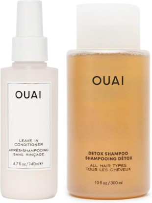 Picture of OUAI Hair Styling & Treatment Bundle - Includes Leave-In Conditioner & Detox Shampoo - Hair Care Products for Styling, Smoothing, Adding Hair Shine & Removing Product Build Up (2 Count, 4.7 Oz/10 Oz)