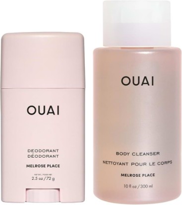 Picture of OUAI Melrose Place Duo - Aluminum Free Deodorant (2.5 oz) + Body Cleanser (10 fl oz) - Odor Control, Hydrating Body Wash, Rose & Lychee Scented Body Care Set