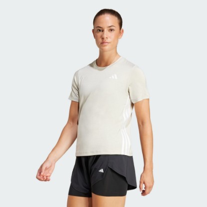 Beige Train Essentials 3-Stripes Workout Tee