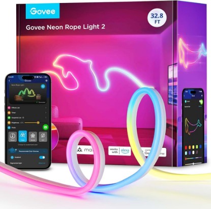 Picture of Govee RGBIC Neon Lights 32.8ft Works with Matter, Alexa, Google Assistant | LED Smart Neon Rope Light 2, Custom DIY Neon Strip Lights for Bedroom and Wall Decor, Softer Material, White