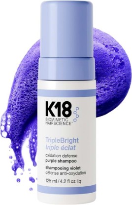 Picture of K18 TripleBright Oxidation Defense Purple Shampoo - Non-Staining Blonde Shampoo Removes + Helps Prevent Brass for Brighter, Longer-Lasting Blonde - For All Highlighted + Lifted Hair Tones (4.2 Fl oz)