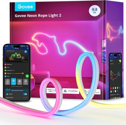 Picture of Govee RGBIC Neon Lights 9.8ft Works with Matter, Alexa, Google Assistant | LED Smart Neon Rope Light 2, Custom DIY Neon Strip Lights for Bedroom and Wall Decor, Softer Material, White