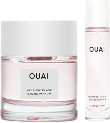 Picture of OUAI Melrose Place Eau de Parfum Set - Elegant Womens Perfume for Everyday Wear - Fresh Floral Scent, Notes of Champagne, Bergamot & Rose with Hints of Cedarwood & Lychee (2 Count, 0.34 Oz/1.7 Oz)