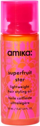Picture of amika superfruit star lightweight hair styling + heat defense oil | heat protection, strengthen + reduce breakage, smooth frizz, add glossy shine | for all hair types