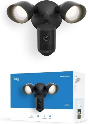 Picture of Ring Floodlight Cam, Wired (newest model), Home or business security, Wide-Angle Retinal 2K Video, 6x Enhanced Zoom, Ultra-Bright Floodlights, Black