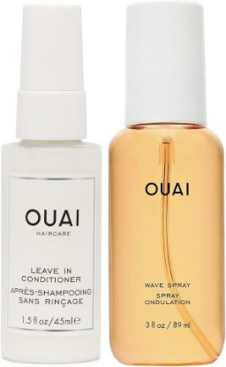 Picture of OUAI Travel-Size Hair Care Bundle - Leave-In Conditioner + Wave Spray - Hair Styling Products for Frizz Control, Volume, Texture, and Added Hair Shine (2 Count, 1.5 Oz/ 3 Oz)