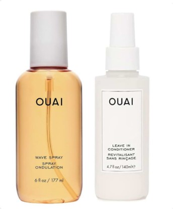 Picture of OUAI Leave-In Conditioner + Wave Spray Bundle - Hair Styling Products for Frizz Control, Volume, Texture, and Added Hair Shine - Paraben & Sulfate-Free Hair Care (2 Count, 4.7 Oz/4.9 Oz)