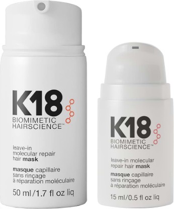 Picture of K18 Leave-In Repair Hair Mask, 4-Minute Speed Treatment, Renews Hair Damage From Color, Chemical Services Heat (1 of each 50ml & 15ml).