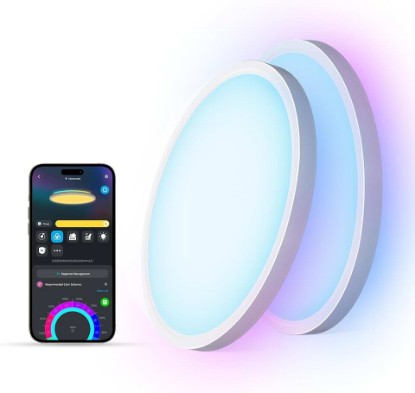 Picture of Govee Smart Ceiling Light, 2400LM RGBIC and RGBWW, 12 Inch, White 2 Packs | RGBIC and RGBWW LED Ceiling Light Fixture, DIY Colors, Works with Matter Alexa, 2700K-6500K Lights for Bedroom, Living Room