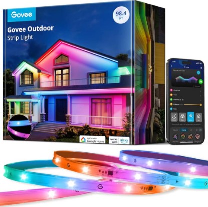 Picture of Govee Outdoor LED Strip Lights, 98.4ft Smart Outdoor Lights Work with Alexa and Google Assistant, App Control, IP65 Waterproof, RGBIC Lights for Patio, Eave, Party Decorations | Waterproof Outdoor Lights, LED Lights Strip for Patio, Eave, Party Decorations, Compatible with Alexa and Google Assistant