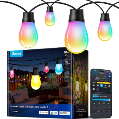 Picture of Govee S14 Bulb Outdoor String Lights 2, 96ft RGBICWW, 30 LED Bulbs, IP66 | Patio Lights with 111 Scene Modes for Patio, Backyard, Garden, Compatible with Alexa, Google, Matter, APP Control