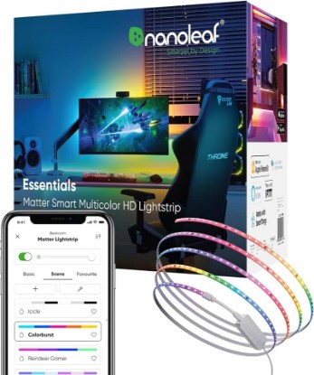 Picture of Nanoleaf Essentials Matter Lightstrip, RGBW, 16.4ft, 300 Color Zones | Multicolor LED Lightstrip with Music Sync, Screen Mirror for Gaming Room, App & Voice Control, Works with Apple/Google Home