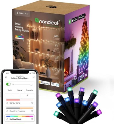 Picture of Nanoleaf Smart String Lights, 300 LEDs RGBW Indoor Christmas Lights, 78.8ft | Matter Bluetooth & WiFi Multicolor LED Lights, App & Voice Control, Works with Apple/Google Home