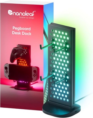 Picture of Nanoleaf Pegboard Desk Dock, 3-in-1 Smart Table Lamp, 64 RGB LEDs | Dual-Sided LED Lamp with Music Sync for Living Room, Gaming, 16M+ Colors, 50lm, Works with Nanoleaf Desktop App, Black