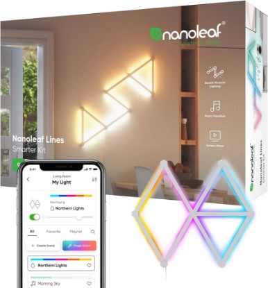 Picture of Nanoleaf Lines WiFi Smart RGBW 16M Color LED Dimmable Gaming and Home Decor Wall Lights Smarter Kit (60 Degree Smarter Kit (9 Lines))