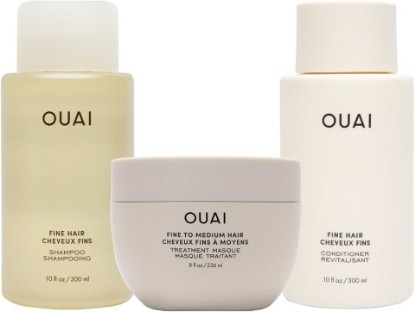 Picture of OUAI Fine Hair Shampoo, Conditioner, and Treatment Masque Set - Volumizing, Strengthening, Repairing - 3 Count (10oz Shampoo, 10oz Conditioner, 8oz Masque)