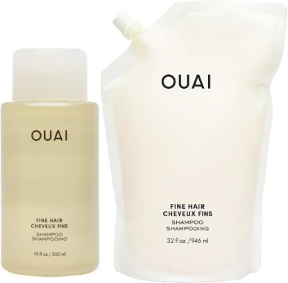 Picture of OUAI Fine Shampoo + Refill Bundle - Volumizing Shampoo with Keratin, Biotin & Chia Seed Oil for Fine Hair - Delivers Clean, Weightless Body - Sulfate Free Hair Care (2 Count, 10 Oz/32 Oz)