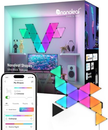 Picture of Nanoleaf Shapes Triangle Lights, Smart RGBW LED Wall Light Panels, 15PK | Compatible with Alexa, Home Wall Decor for Living Room with Music Sync, Smarter Kit