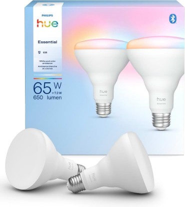 Picture of Philips Hue Essential Smart LED BR30 Bulb 2-Pack, White and Color Ambiance, E26, 7.2W, 2200K-6500K, 650 Lumens, Dimmable LED Bulbs, Works with Alexa, Google Assistant, Apple Home | White and Color Ambiance, E26, 7.2W, 2200K-6500K, 650 Lumens, Dimmable, Works with Alexa, Google Assistant, Apple Home