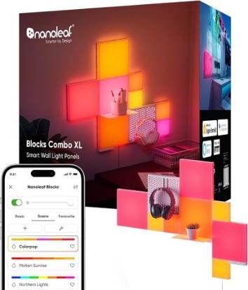 Picture of Nanoleaf Blocks Smart LED Wall Light Panels, Combo 10PK | RGBW Gaming Lights with Music Sync, Screen Mirror, Compatible with Alexa/Google Assistant, Wall Decor Lights for Gaming Room