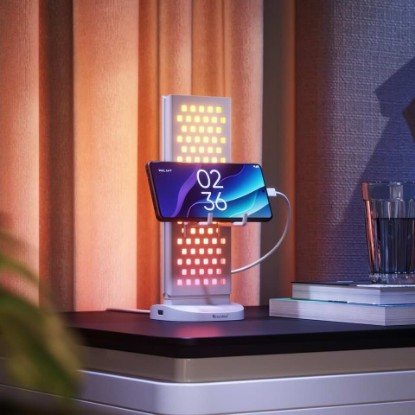 Picture of Nanoleaf Pegboard Desk Dock, 3-in-1 Smart Table Lamp, 64 RGB LEDs | Dual-Sided LED Lamp with Music Sync for Living Room, Gaming, 16M+ Colors, 50lm, Works with Nanoleaf Desktop App, White